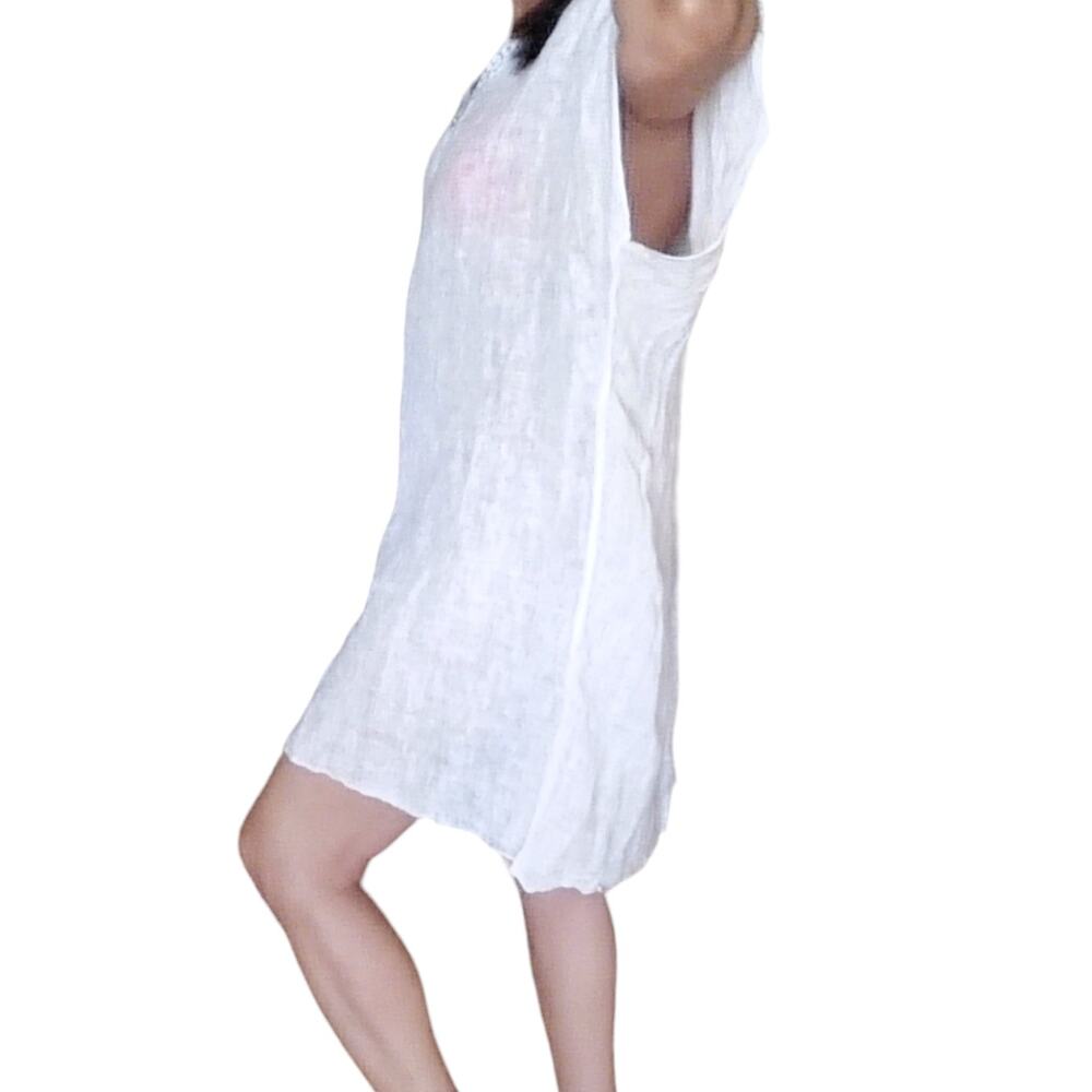 DOLMA white swim semi sheer linen beach boho cover up dress FREE SIZE - Picture 9 of 10